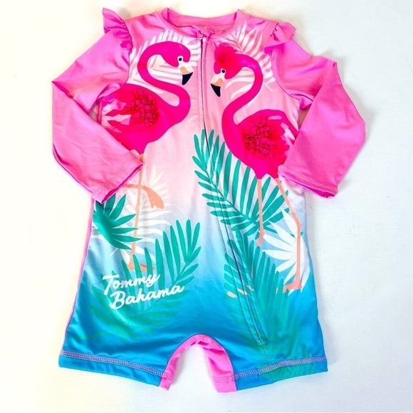 Set of 2 Tommy Bahama Long Sleeve Zip Up One Piece Swimsuit Size 18/24M - Picture 2 of 7